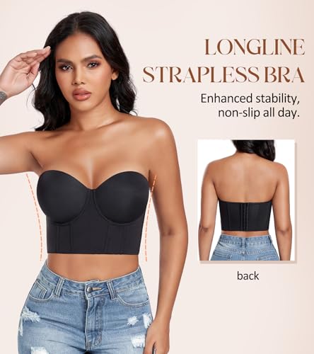 DotVol Women's Longline Strapless Full Figure Underwire Corset Bustier Bra4