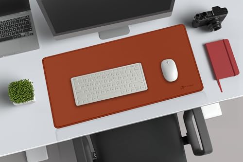 Image of Desk Mat 60x30 cm (11 x 23 inch) Red Brown | Large Mouse Pad for Office Computer Laptop Keyboard | Waterproof Anti-Slip Rubber Base Desk Mat