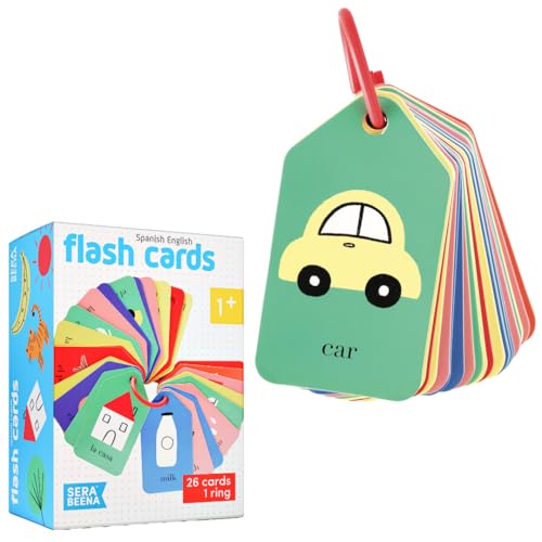Image of Serabeena Spanish English Flash Cards - Bilingual Toddler First Words Flashcards – 26 Educational, Colorful, Double-Sided Vocabulary Cards – Sight Words for Toddler Games, ESL Kids & Preschoolers