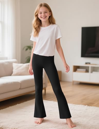 Image of BOOPH 5 Pack Girls Flare Leggings Kids Bell Bottom Pants Cotton Clothes | High Waist Casual Pants for Teen Girl 5-14 Years