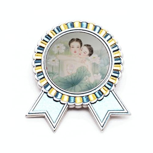 Broche aquarelle style chinois cadeau idéal avec lotus en métal M
