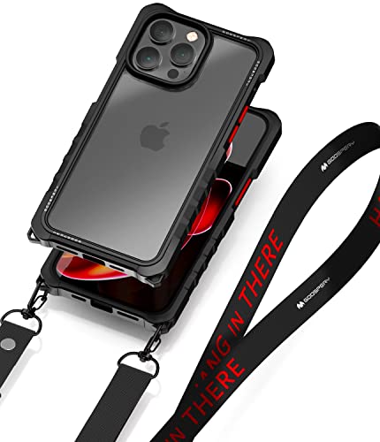 Goospery Z Bumper Crossbody Compatible With Iphone 14 Pro Max Case [Strap Included] Shock Absorbing Dual Layer Structure Tpu Edge Crystal Clear Pc Cover With Shoulder Strap Outdoor Design, Black #TOP21