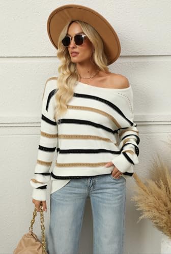 Zeagoo Womens Sweaters Cute Long Sleeve Off The Shoulder Pullover Tops Hollow Out Crochet Dressy Casual Outfits3