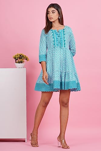 Image of Crenol Women Cotton Printed Short Dresses for Women, Western Dresses for Women