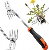 Hand Weeder Tool, Heavy Duty Stainless Steel Garden Weed Puller with 4-Tine &...