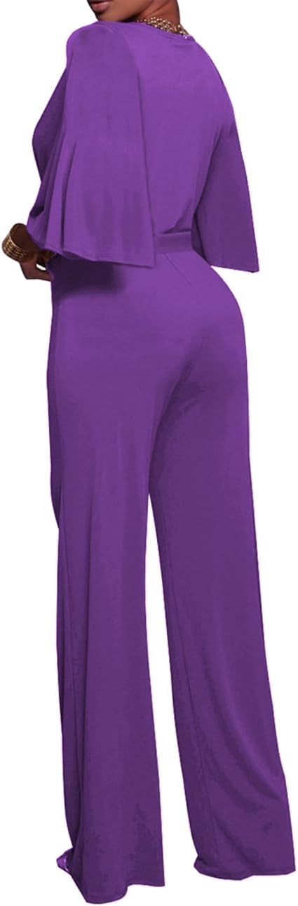 BessCops Womens Loose Short Sleeve Belted Wide Leg Pant Romper Jumpsuit Casual Business One Piece Outfits - Image 2