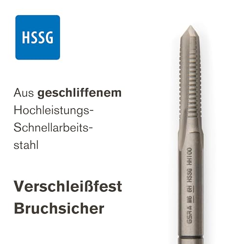 GSR PROFI Gewindebohrer M6 Satz HSSG 3 teilig, Geschliffen, Vorschneider, Mittelschneider & Fertigschneider, Gewindeschneider M6, metrische Feingewinde