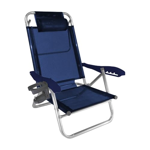 Zaka - Cadeira de Praia Alumínio Reforçada 5 Posições Top Line Marinho 120 KG