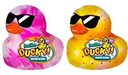 JA-RU Hello Ducky Water Splasher Squeeze Toy (2 Ducks Yellow/Pink) Summer Squirter Soak in Water & Super Splash Fun Bath & Pool Toy for Kids | 4919-2A