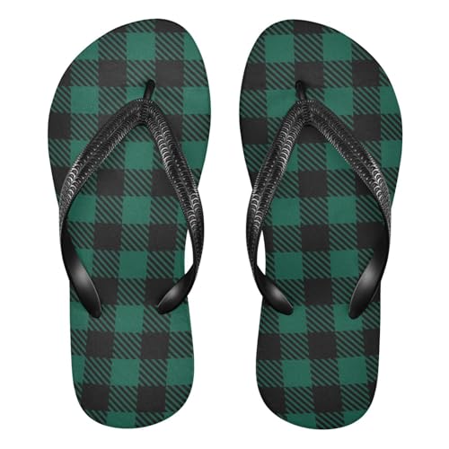Black Green Checkered Flip Flops for Beach Thong Sandals Anti-slip Lightweight Beach Slippers for Travel Summer Outdoor