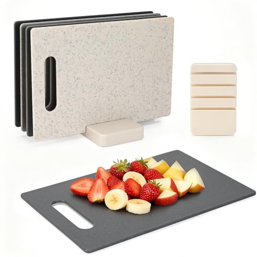 Juego de tablas de cortar de 4 piezas con base, tabla de cortar de plástico, tabla de cortar de cocina, 28 x 18 cm