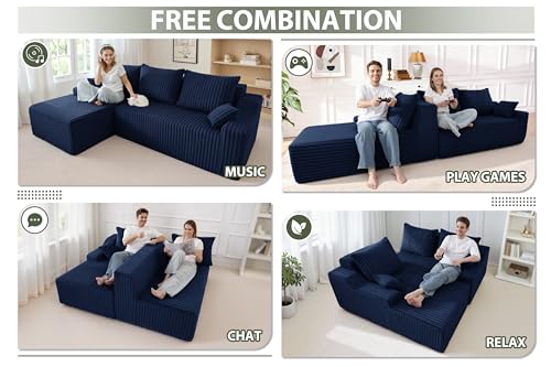 Image of HABUTWAY 94'' Cloud Sectional Couch, Boneless Sofa with Deep Seat, Modular Comfy L-Shape Couch with Chaise for Living Room Bedroom, No Assembly Required(Blue,Left Facing Chaise)