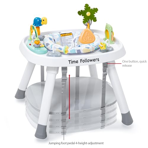 Time Followers® Baby Activity Center | 3-Stage 4Modes Activity Center & Play Table | Montessori-Inspired Design | Exersaucer, Jumper & Bouncer for Baby Ages 6M+ (White)