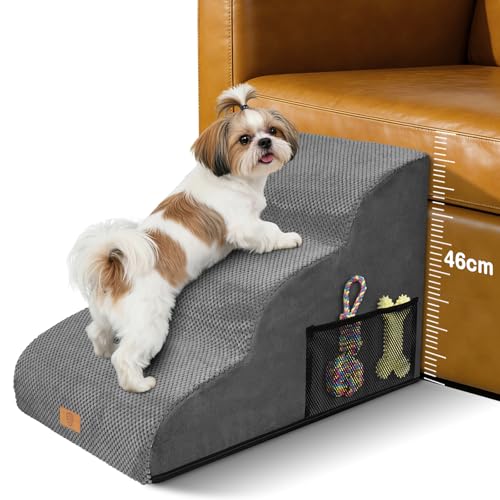 Zvonema Hundetreppe, wasserdichte Hundetreppe 40cm Hoch, rutschfeste 3 Stufen Treppe für Hunde, Verletzungsprophylaxe Hochwertige Schwamm Katzentreppe, Waschbar Hunderampe für Sofa Bett
