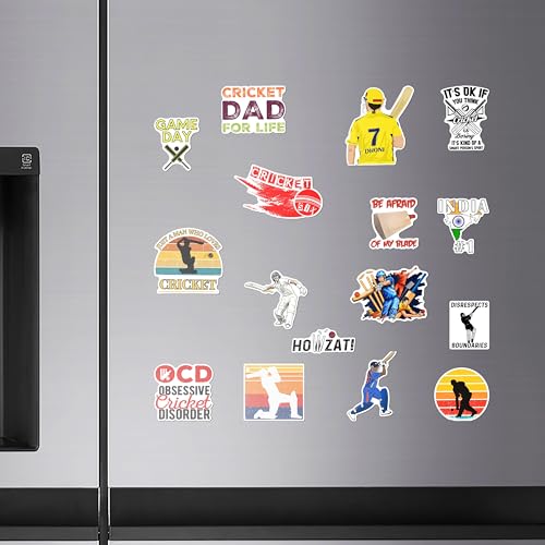 Image of WallDesign Cricket Fridge Magnet Set - Iconic Designs for True Fans, for Sports and Cricket Enthusiasts, Cute Magnets (Set of 16)