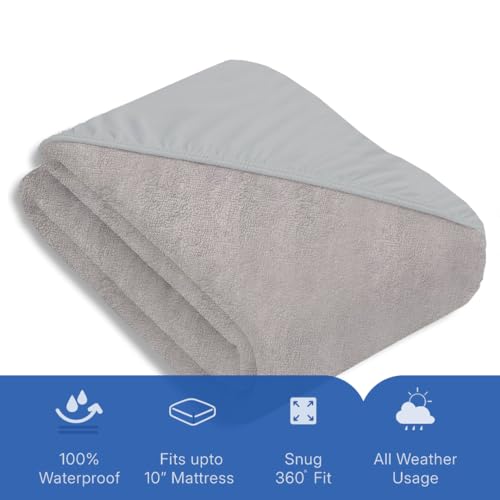 Image of Livspace 100% Waterproof Premium Cotton Mattress Protector Queen Size | 78 inch x 60 inch | Mattress Cover, Noiseless, Breathable & Hypoallergenic Bed Protector, Fits Upto 10 inch - Bello Pure Canopy (Steel Grey)