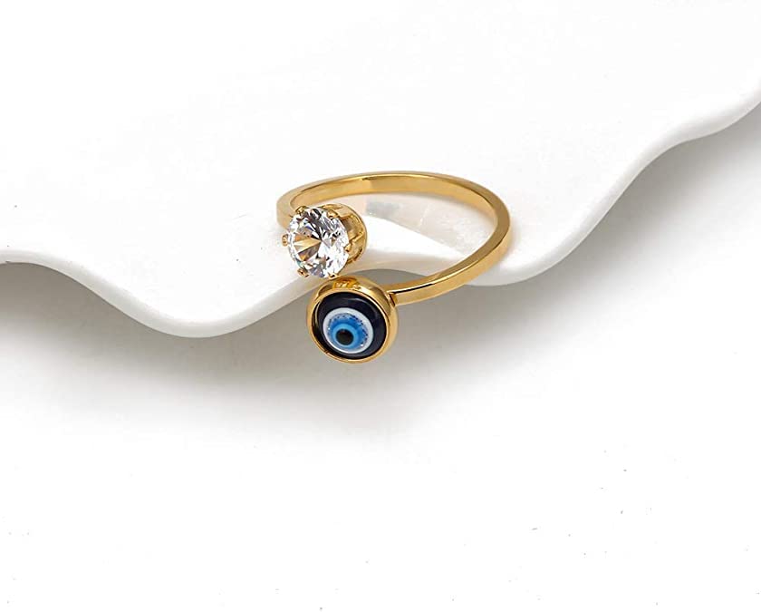 Evil Eye Adjustable Finger Ring with Zircon