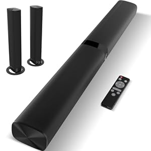 Sound Bar, 60W Sound Bar for Smart TV, 5.0 Bluetooth Soundbar for TV, Wired & Wireless Soundbar with Volume Boost & Equalizer Mode,ARC/Optical/AUX Connection, 2 in 1 Detachable TV Sound Bar