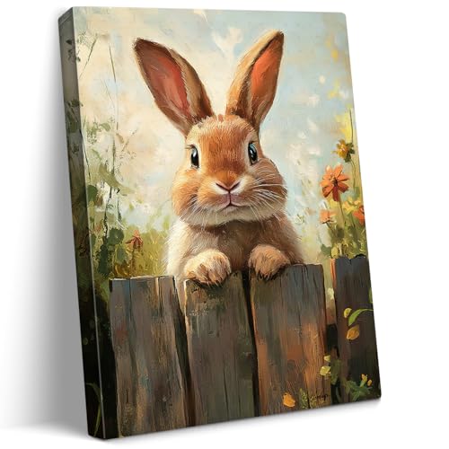 vandlife Vintage Easter Bunny Canvas Wall Art Adorable Brown Rabbit