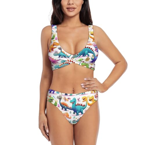 Bikini 2 pièces contrôle du ventre à imprimé dinosaure pour femme