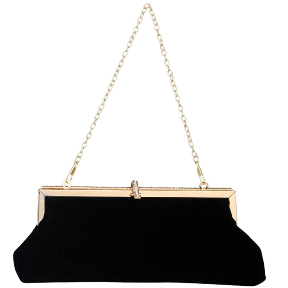LOGOFUNVelvet Bag Rhinestone Elegant Handbag Women Wedding Party Evening Clutch Bag (Black)
