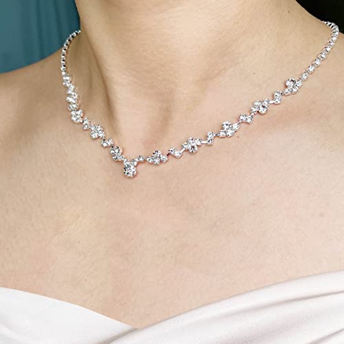 Wedity Bruid Bruiloft Kristal Ketting Oorbellen Set Zilveren Bruids Choker Kettingen Hanger Sieraden voor Vrouwen en… - Image 6