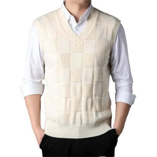 Men Casual Sweaters Vest V-Neck Solid Plaid Loose Thicken Sleeveless Pullovers Knitd Tops