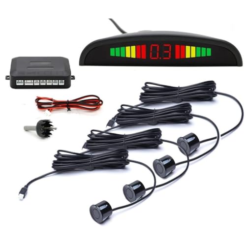 Image of Car Reverse Parking Sensor Set of 4 Black Sensors with LED Display Buzzer and Control Box Radar Beep Sound Alert Auto Object Detector For Tata Evision