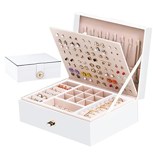 Ninonly Schmuckkästchen Teenager Mädchen Schmuckkasten Mit 2 Ebenen Schmuckaufbewahrung Schmuckkästchen Ohrringe Mädchen Pu-leder Schmuckkasten für Ohrringe,Ringe, Armbänder Weiß
