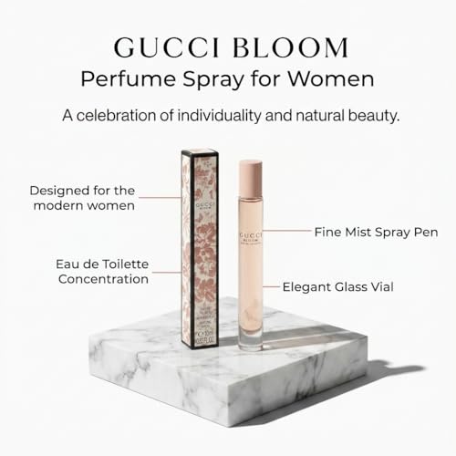 Image of Gucci Perfume for Women Bloom Eau de Toilette Mini Spray 0.33 fl oz, Travel Size Perfume for Women, Ideal for On-the-Go Elegance and Sophistication | Floral Eau de Toilette Designer Fragrance for Her, Compact Purse Size Scent for Travel, On-the-Go Wear, Gift or Collection