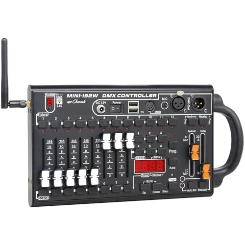 MetYonLaser DMX512 Kontroler oświetlenia scenicznego, 192-kanałowa profesjonalna konsola do koncertu DJ KTV, bezprzewodowy system sterowania światłem