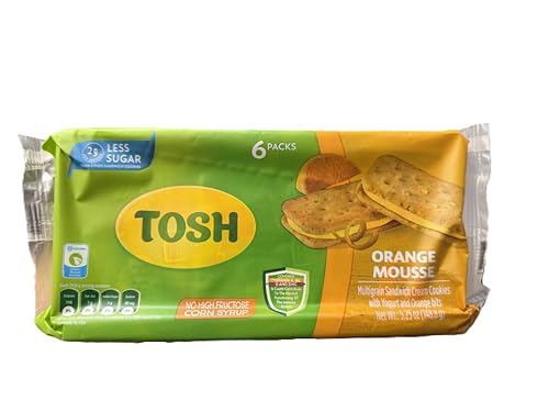 Tosh Cream cookies - Orange Mousse flavor - 6 units per pack - 5.25oz/148.8g - IMPORTED FROM COLOMBIA