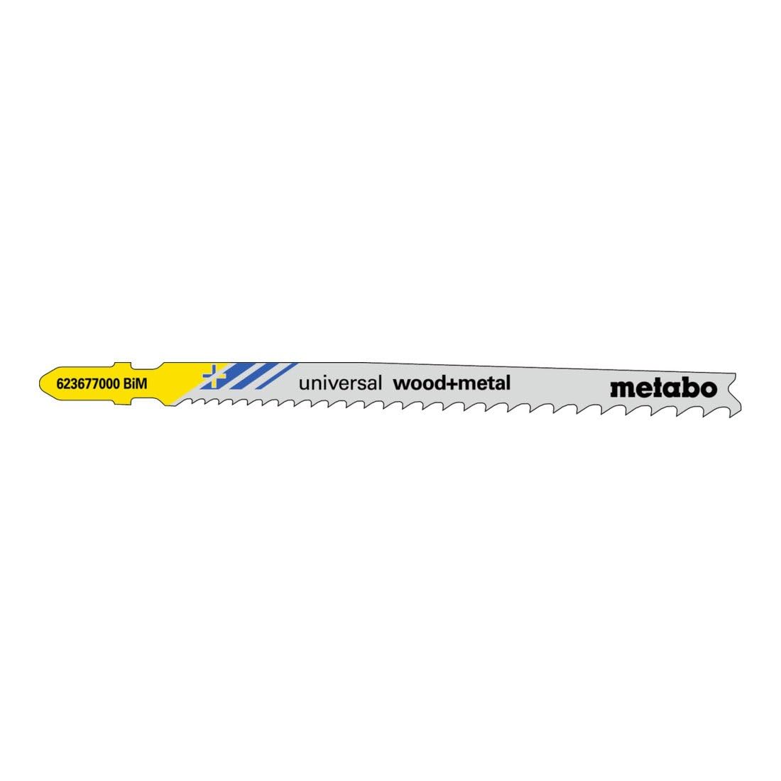 Metabo 623621000 623621000-Set de 25 Hojas de Sierra de calar para Madera, Metal NE, plástico/Fres, Ond. BiM 106 mm