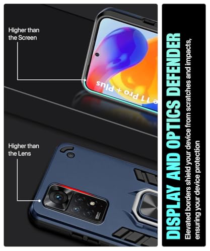 Image of WOW IMAGINE Shock Proof Back Case Mobile Cover for Redmi Note 11 Pro | Note 11 Pro + Plus | Back Cover Case (Tough Armor | Hybrid PC + TPU | Ring Holder & in-Built Kickstand | Blue)
