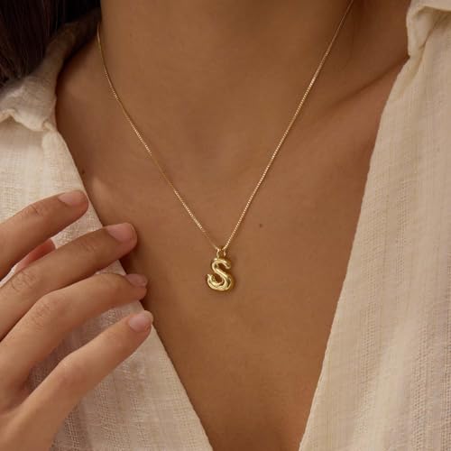Bubble Gold Silver Letter Necklace Initial Necklaces for Women Trendy 14K Dainty Charm Pendant Name Necklace Personalized Jewelry Gift for Women Teen3
