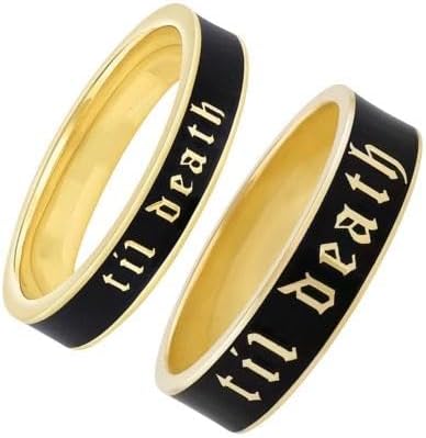 4mm Til Death Ring Black Enamel Silver Band Gothic Minimalist Wedding Ring Thin Promise Band Custom Engraved Jewelry For Women