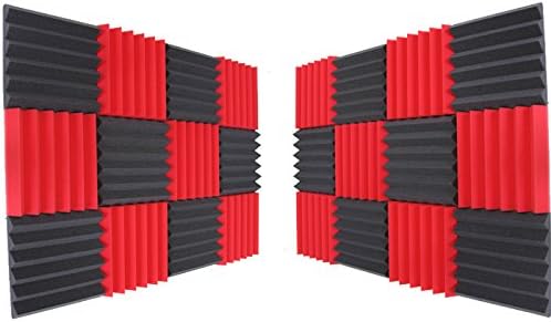 (24 Pk) 2"x12"x12" Red/Charcoal Soundproofing Foam Sheets Acoustic Wall Panels Tiles Studio Foam Sound Proof Padding Wedges Insulation Sound Dampening Foam Recording Studio Equipment