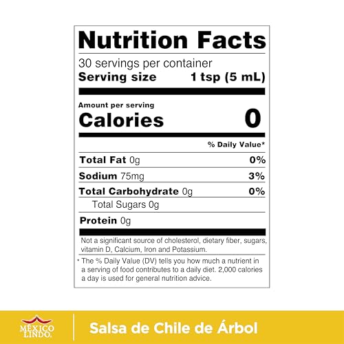 Image of Mexico Lindo Chile de Arbol Hot Sauce Ingredients | 12,190 Scoville Level | Classic Flavor | 5 Fl Oz Bottles (Pack of 12)