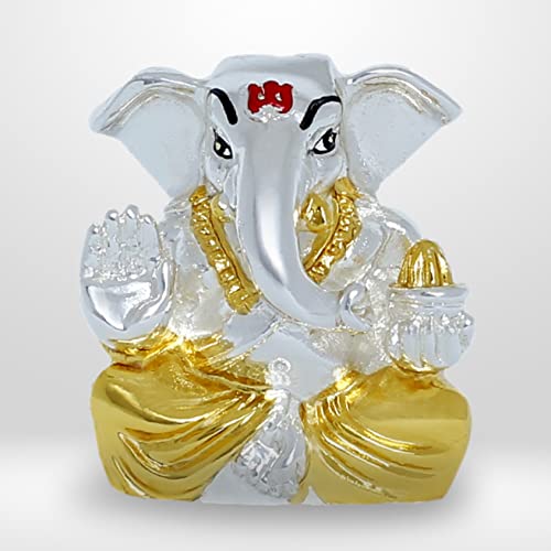 Image of Neodrift Ganesh Idol for Car Dashboard (Real 24kt & 999 Silver Plated, Dual-Tone Gold & Silver) (Model ND03) - Enhance Your Drive