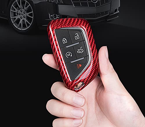 Image of iJDMTOY Real /Genuine Gloss Red Carbon Fiber Key Fob Shell Cover, Compatible with 2020-up Cadillac ATS CT4 CT5 CT6 XT4 XT5 XTS Smart Key Fob