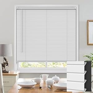 100% Privacy L-Shaped Blades Mini Blinds for Indoor Windows 1″ Vinyl Cordless Window Blinds for Home, for Window Size 20″ W × 36″ H (Blinds Size 19 5/8″ W × 36″ H) White