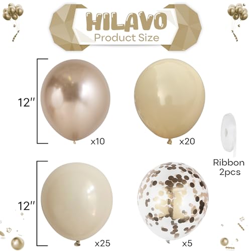 Image of Beige and Champagne Gold Balloon Set, 60Pcs 12 Inch Nude Cream Retro White Sand Balloons with Metallic Champagne Gold Confetti Latex Balloons for Birthday Wedding Baby Bridal Shower Party Decorations