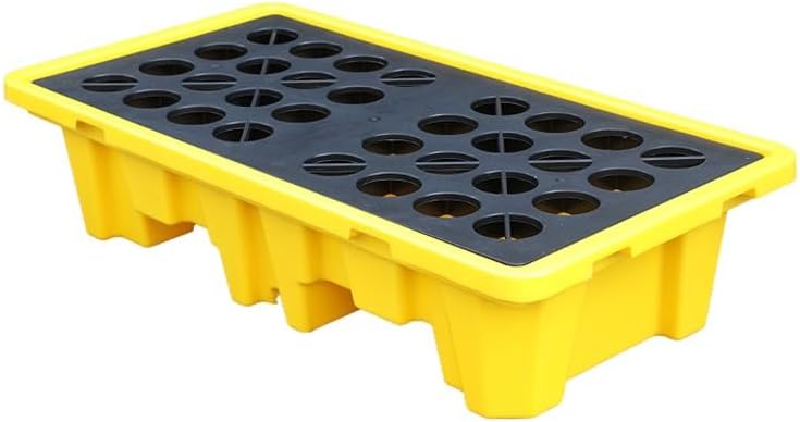 Modular Spill Containment, Drum Containment Spill Pallet, Industrial Stackable Oil Drum/Paint Bucket Storage Tray with Drain, Detachable Modular Shipping Platfo，Yellow 1pcs 130x68x30cm