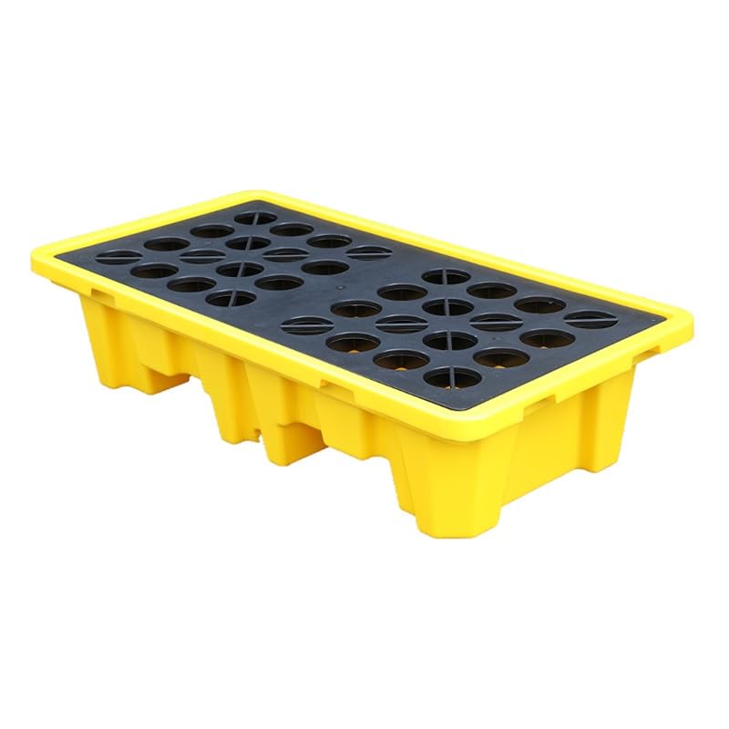 Générique Bac de rétention empilable pour fûts d'huile et seaux de Peinture - Bac de rétention modulaire avec Drain, Solution de Stockage Industriel pour Garage, Jaune (2 pièces, 130 x 68 x 30 cm)