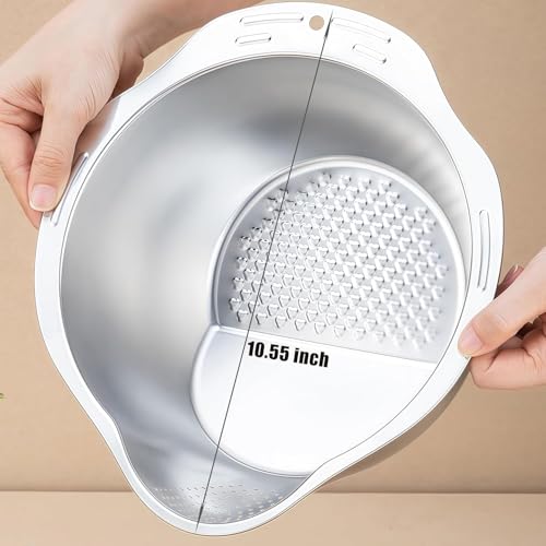 Image of Rice Washer Strainer Bowl, 4-in-1 Quinoa Washer Bowl Stainless Steel Rice Rinser Strainer Sink Colanders with Side Drainers Rinsing Fruits,Vegetables & Beans -Versatile Kitchen Tool