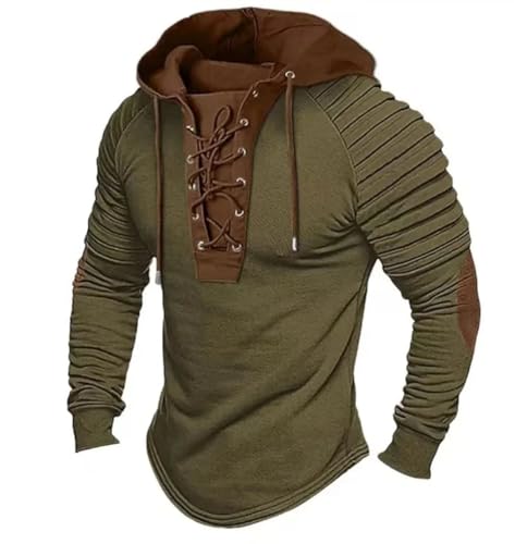 Men's Solid Color Casual T-Shirt Top Long Sleeved Slim Fit Pleated Hood Street Sweatshirt3