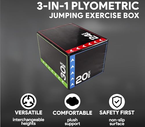 Image of Body maxx 3 in 1-20 Inch 24 Inch 30 Inch Foam Plyometric Box Jumping Exercise. Plyo soft box for jumping at home & club usage.