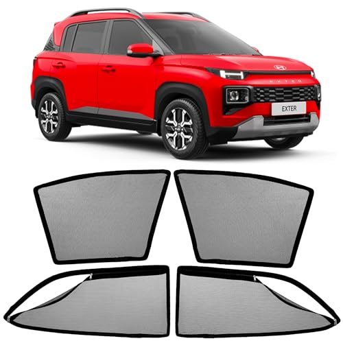 Image of AutoStory Magnetic Car Sunshade for Hyundai Exter | Front Half Cut for Mirror Visibility + Rear Full Coverage with Zipper | Heavy Heat & UV Protection | Privacy Side Window Curtains Shades