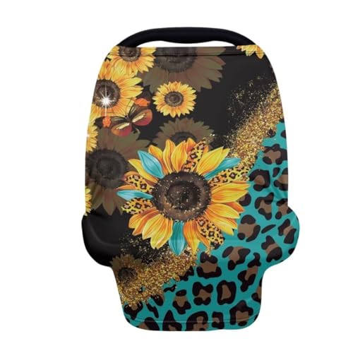 Image of Coldinair Leopard Print Multifunctional Nursing Cover Multi Use Cover for Baby Car Seat Canopy Sunflower Shopping Cart Cover,Stroller Cover