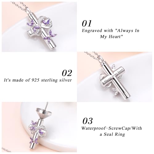 S925 Sterling Silver Butterfly Cremation Jewelry Cross Urn Necklaces for Ashes for Women Memorial Jewelry Ashes Pendant for Human Pet Infinity Ashes Holder Keepsake Necklace for Ashes of Loved Ones3